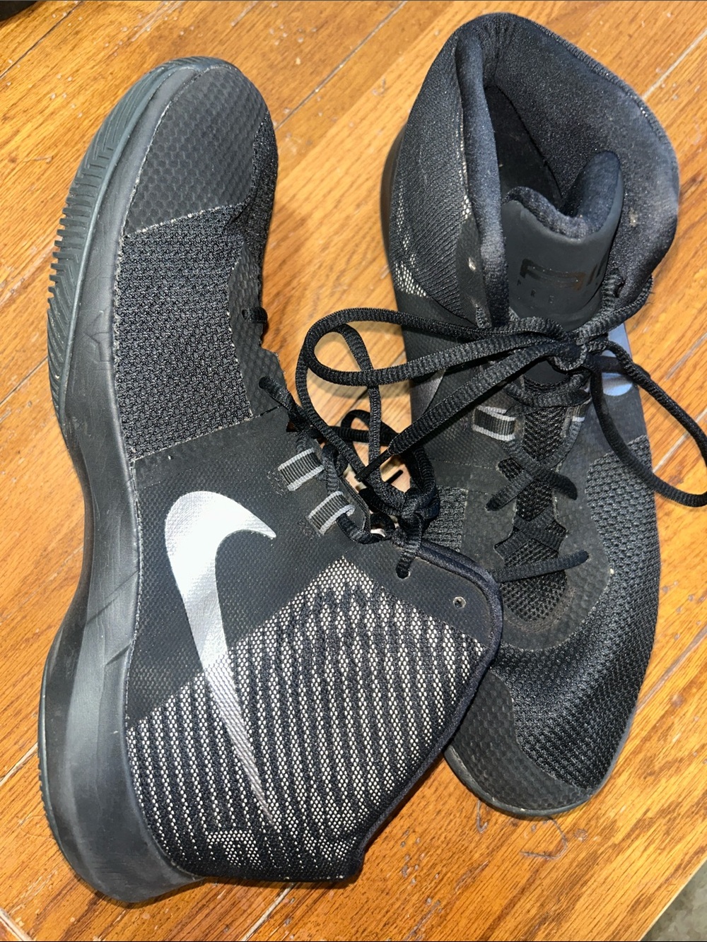 NIKE AIR PRECISION😎Men’s Black Mid-Top Basketball Sneakers Silver Swoosh Size 13
